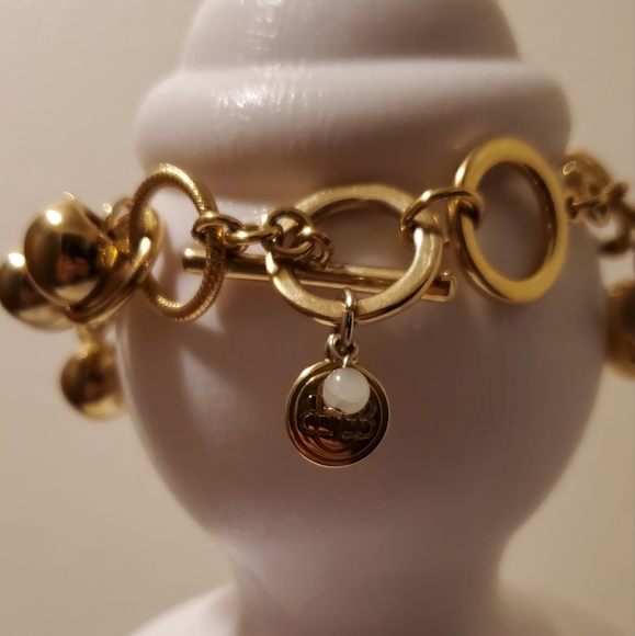 Bill Blass Gold Tone Dangle Ball Charm Bracelet - Picture 2 of 3